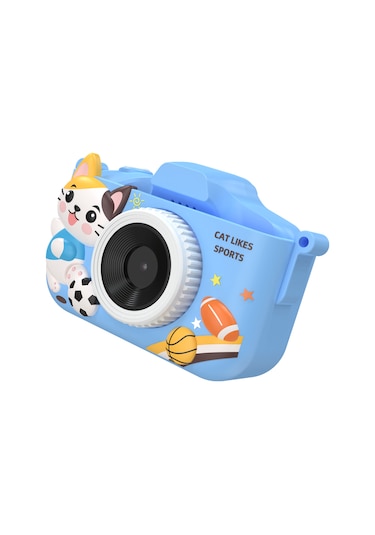 Springsun Cat Çocuk Kamerası Yüksek Çözünürlüklü Çift Kamera 2.0 İnç Ips Ekranlı Çocuk Kamerası 32 Gb Hafıza Kartı + Kart Okuyucu İçerir Mavi