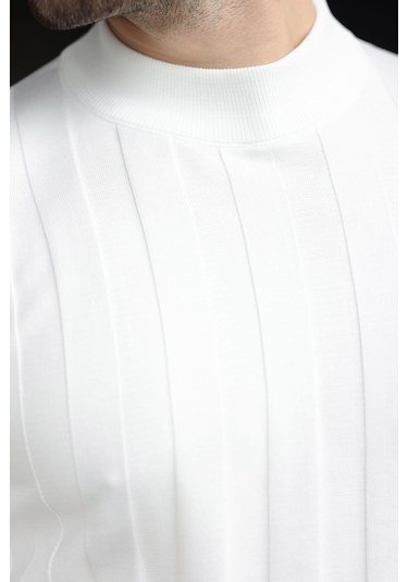 Beyaz Yarım Balıkçı Erkek Triko Kazak E7423 Beyaz