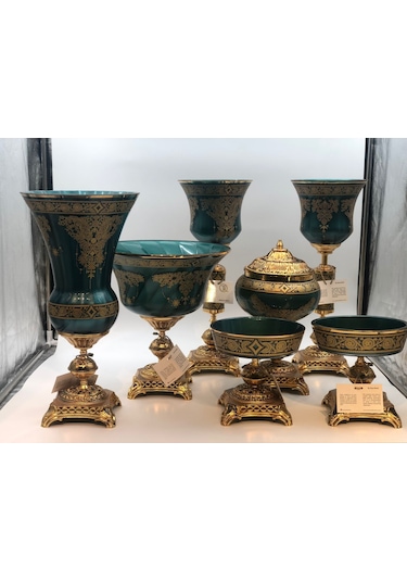 Salon Set 7 Parça Yeşil Varak Renkli