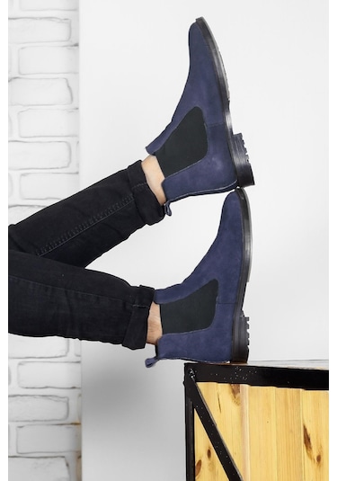 Ducavelli York Hakiki Deri Süet Kaydırmaz Taban Chelsea Günlük Bot Lacivert