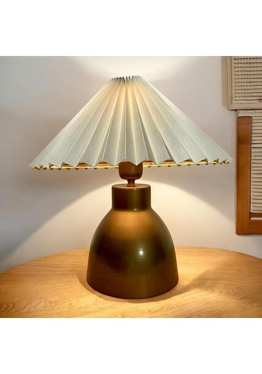 Umbrella Abajur Masa Lambası Elektrik Ile Çalışır Modern Abajur Bej Gold