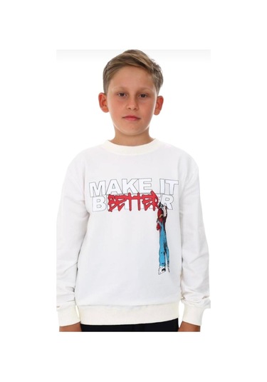 Erkek Çocuk Make It Better Yazılı Sweatshirt-13415-beyaz Beyaz