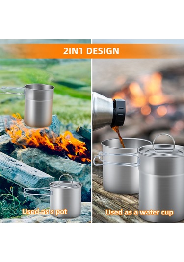 Teltree 2'li Yığmal Kamp Bardak Seti 304 Çelik Kollu Fırça Torbalı, Piknik-fishing-acil Durumlar İçin Taşınabilir Kahve Bardakları Gümüş