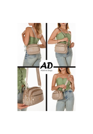 Kadın Çapraz Askılı Yumuşak Dokulu Günlük Omuz Çantası Vizon