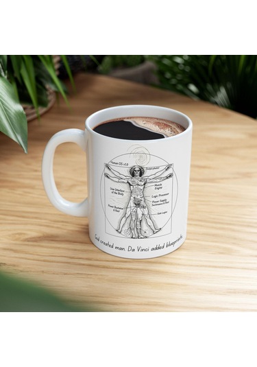 Da Vinci Vitruvian Adam Tasarımlı Mizahi Kupa Bardak Sanat Ve Bilim Meraklılarına Özel Hediye Beyaz