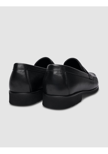 %100 Hakiki Deri Siyah Bağcıksız Erkek Günlük Ayakkabı-siyah Siyah