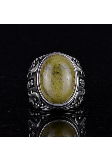 El Yapımı 925k Katı Sterlin Gümüş Erkek Yüzük, Gerçek Doğal Unakite Taşı Yüzük, Sanatsal Tasarım Gümüş