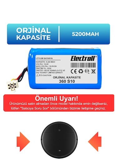 360 S10 Vacuum Mop Cleaner Uyumlu Batarya 5200mah