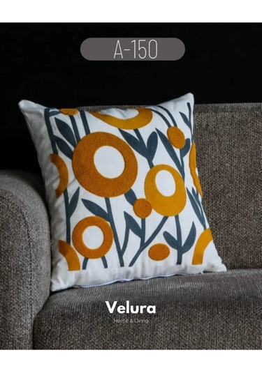 Dekoratif Kırlent & Pinterest Kırlent & Keten Kumaş - Nakış İşleme & A150 Turuncu - Yeşil - Krem