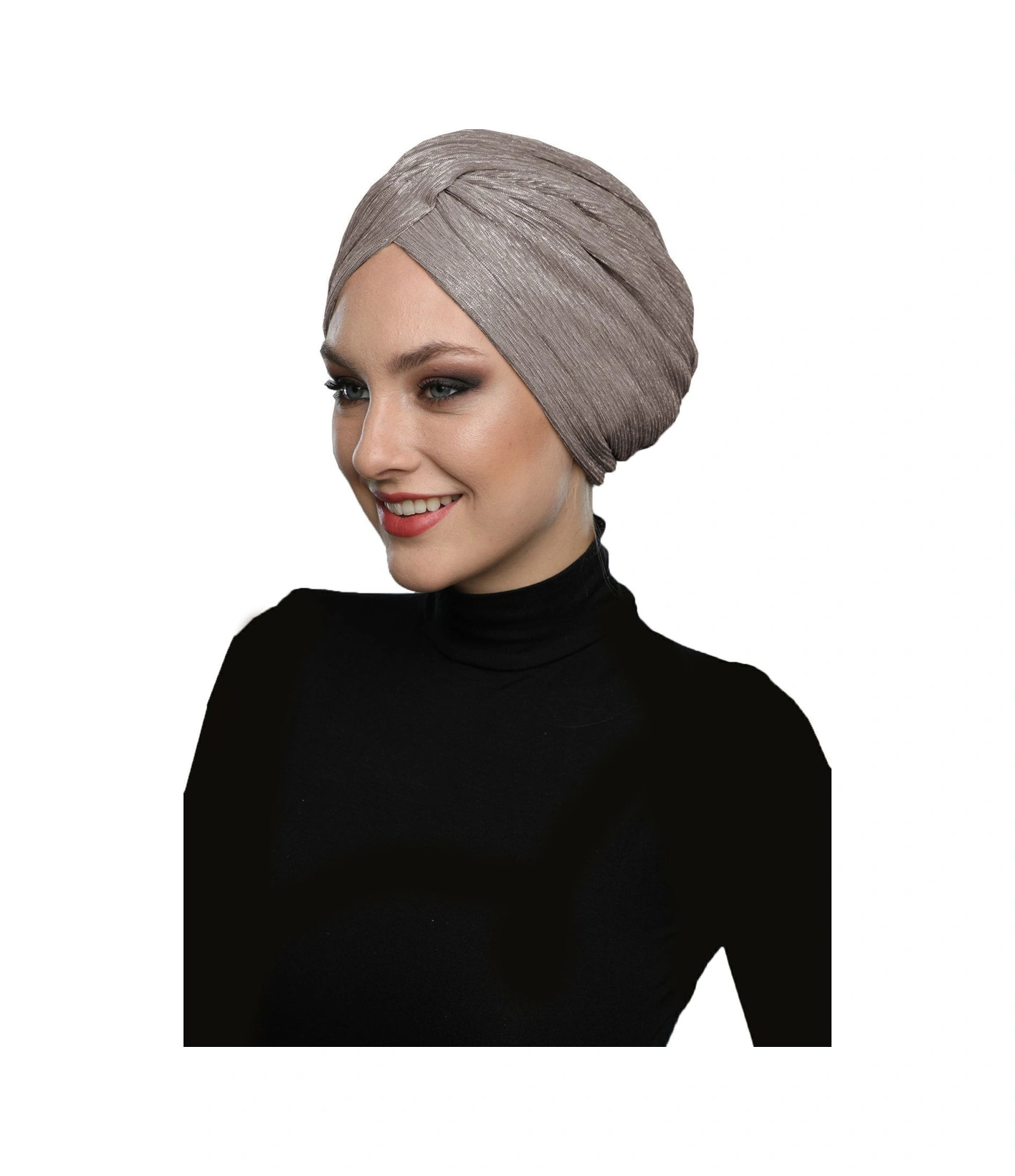 Simli Çapraz Astarlı Kahve Hazır Türban Tesettür Bone Kahve