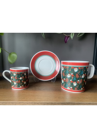 Yeni Yıl-noel Baba Model 6 Parça 2 Kişilik Kupa Ve Türk Kahvesi Fincanı Takımı Çok Renkli