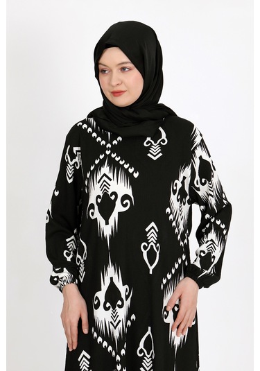 Desenli Bürümcük Elbise Siyah