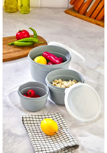 3'lü Hava Geçirmez Saklama Kabı - Gri Gri