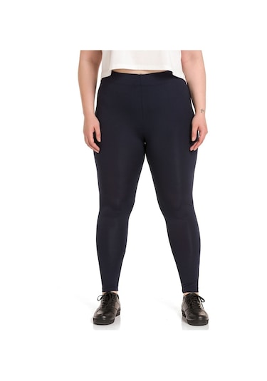 Büyük Beden Beli Lastikli Bilek Hizasında Lacivert Bayan Tayt