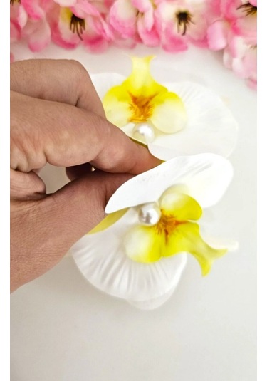 Orkide Saç Tokası Buketi - 6 Adet İncili Çift Taraflı Büyük Boy Mandal Toka - Karışık Renk Gelecektir - Hediyelik Çok Renkli