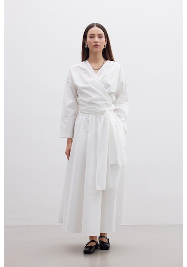 Manuka Volanlı Premıum Etek Ekru