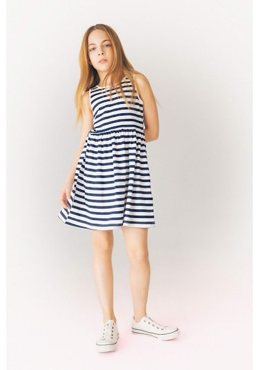 DeFacto Kız Çocuk Bisiklet Yaka Çizgili Kolsuz Yazlık Elbise B4340A825SMNV248