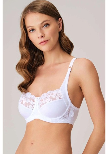 Balenli Desteksiz Dolgusuz Toparlayıcı Günlük Klasik Dantelli Küçültücü Sütyen Beyaz