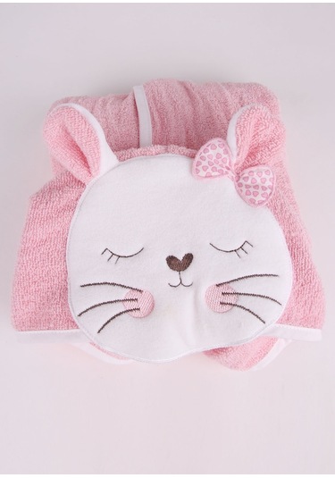 Baveno %100 Pamuklu Kedi Desenli Çocuk Bornozu Pembe