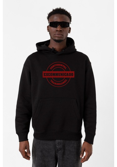 John Wick Continental Excommunicado Siyah Erkek 3ip Kapşonlu Sweatshirt Siyah