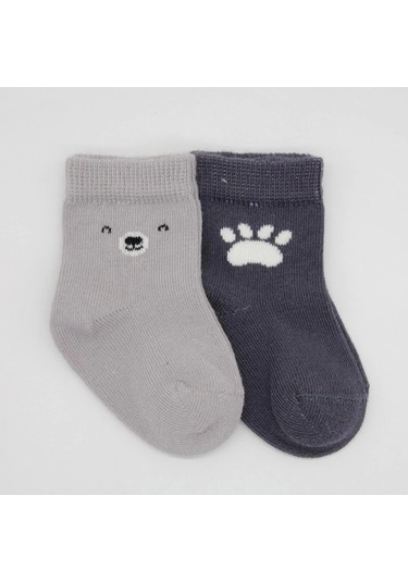 Bistyle Bear Penye Soket Çorap 2'li Bs10116 Gri Gri