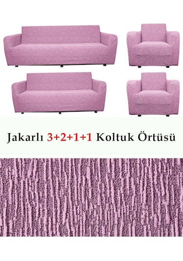 Jakarlı Koltuk Örtüsü , Kanepe ,chester Örtüsü 3211 Pembe Pembe