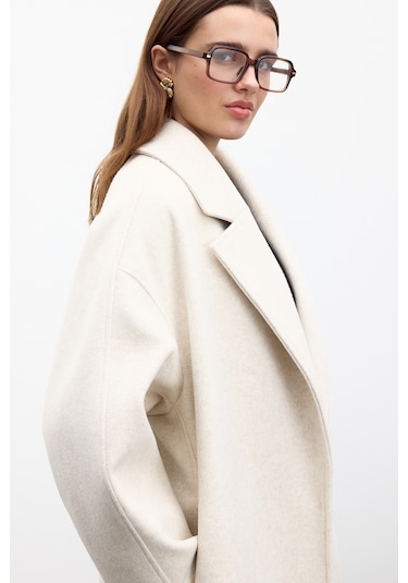 Düz Kapama Kaşe Kaban Bej Bej