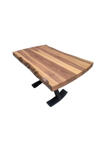 Masa Kütük Desen Takım Model X Metal Çelik Ayak Yan Açıl Tabla Be Kahverengi