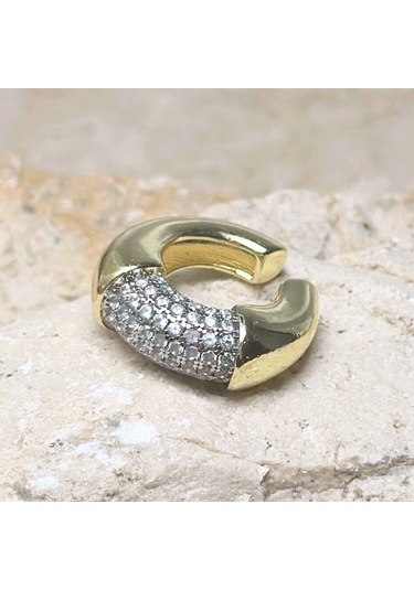 Vıp Yarım Taşlı Gold Earcuff Gold