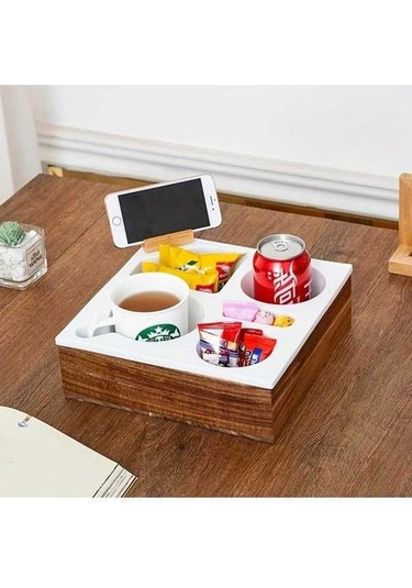 Trendooze Gaojunshop01 Beyaz Dökülme Önleyici Tv Tepsisi, Telefon Ve Bardak Askılı Beyaz