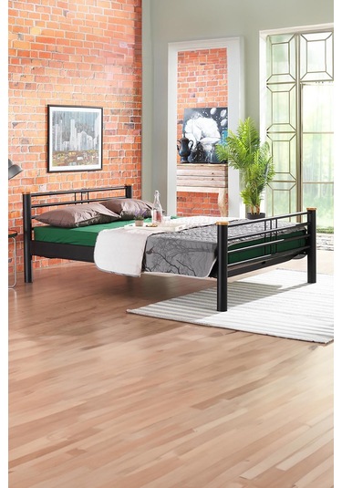 Kappis Çift Kişilik Ferforje Metal Karyola-siyah Ahşap Latalı