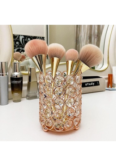 Gül Altın Tırnak Kalem Tutucu Kristal Cam Saklama Kutusu Avrupa Ve Amerika Masaüstü Kova Moda Makyaj Fırça Yuvarlak Süsler