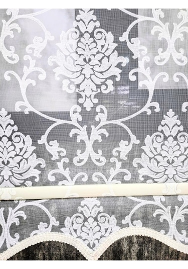 Bbb Simli Damask Desenli Çift Mekanizmalı Tül Stor Perde Ekru Mt1018s Ekru