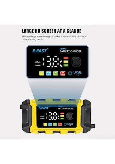 Padalink 12v 6a 100-240v Akü Şarj Cihazı, 2-150ah Akü Aralığı, Otomobil-motosiklet İçin, Isı Korumalı 65 C , Sarı, Avrupa Standartı