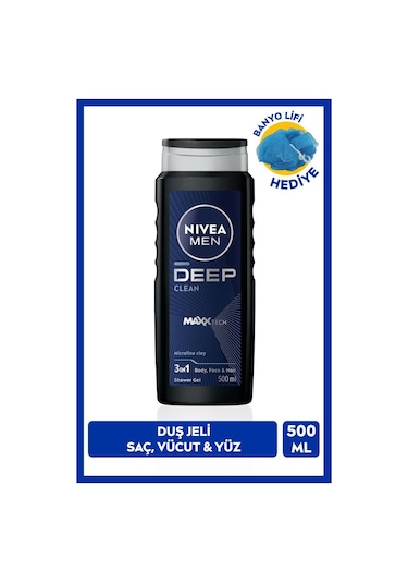 Nıvea Men Erkek Deep Dimension Banyo Ve Duş Jeli 500ml, 3'ü1 Arada Vücut Bakım, Vücut Saç Ve Yüz, Banyo Lifi Hediyeli, Avantajlı Paket Bal - Süt