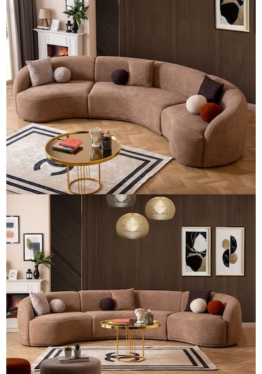Elips Köşe Koltuk Takımı Kahve Kahverengi