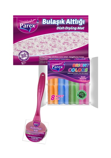 Bulaşık Altlığı 8 Li Oluklu Sünger Ve Saplı Ovma Teli Paketi