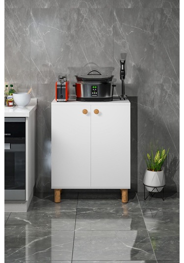 Bohem 2 Kapaklı 3 Raflı Çok Amaçlı Ayakkabılık, Erzak Dolabı - 2 / Beyaz Beyaz