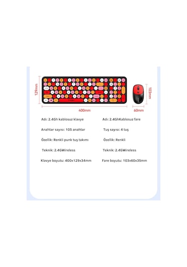Coofbe 105 Retro Tuşlu 2.4gh Kablosuz Bluetooth Klavye Mouse Seti Retro Kablosuz Klavye Mouse Set