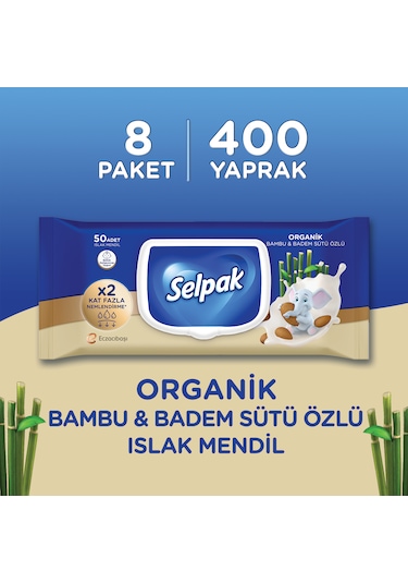 Selpak Organik Bambu Özlü & Badem Sütü Özlü Islak Mendil 8'li