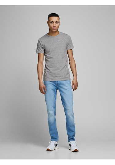 Jack & Jones Jjebasic O-Neck Tee S/S Noos Erkek T-Shirt-12058529 Gri