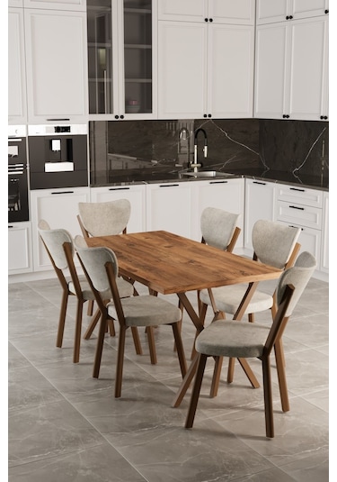 Elma 6 Kişilik Mutfak Yemek Masa Takımı Krem