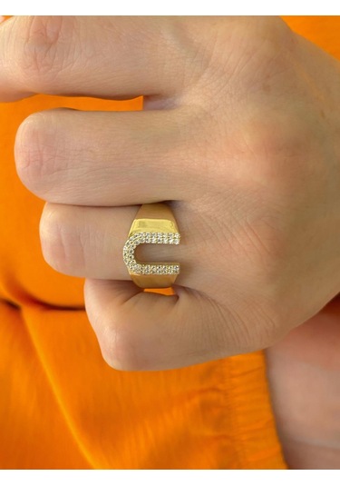 Magümüş 14 Ayar Altın U Harfli Üst Kalite Trend Harf Yüzük