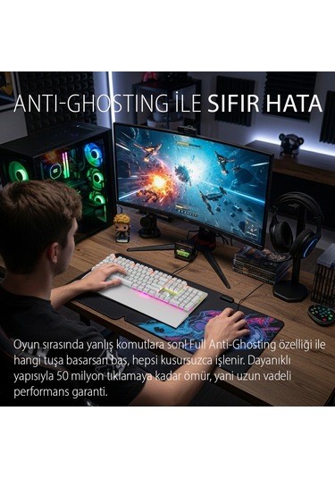 Ikg-456 Mekanik Klavye Blue Switch, 19 Rainbow Led, Full Anti-ghosting, Mıknatıslı Bilek Desteği