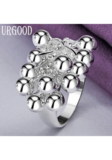 925 Ayar Gümüş Moda Üzüm Boncuklu Yüzük Parti Hediye Romantik Takı 10