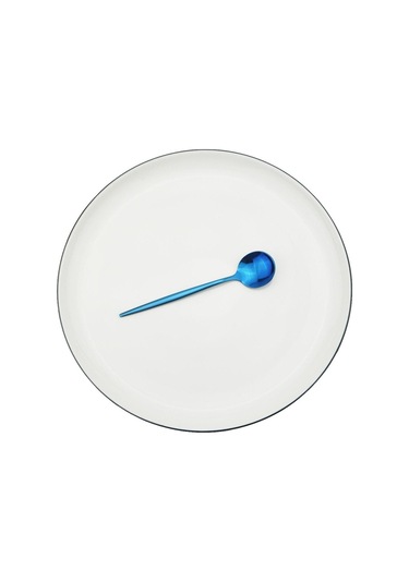 Mavi 6 Adet Siyah Yemek Takımı Kaşık Seti Ayna Paslanmaz Çelik Çatal Bıçak Kaşık Seti Yemek Takımı Kahve Çay Kaşığı Sofra Ev Mutfak Gümüş Mavi