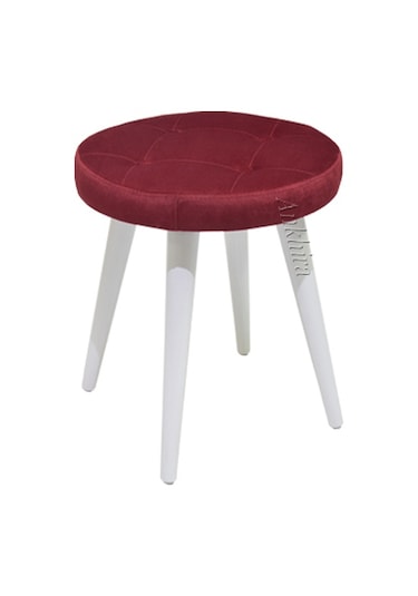 Ankhira Ahşap Ayaklı Tabure (Bordo Renk-Beyaz Ayaklı)