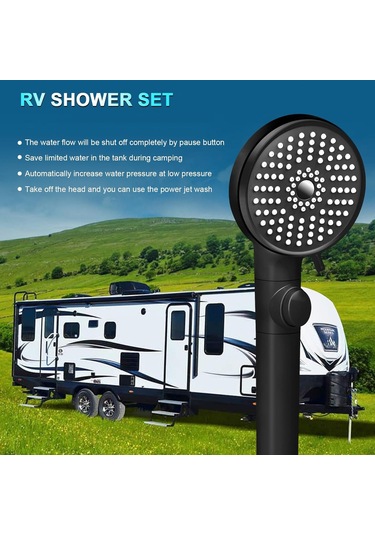 Lemestar Kamp Karavanı Duş Başkanı Siyah 5 Modlu Yüksek Basınçlı Su Tasarruflu Anahtar Ve Ayaklı Braketli