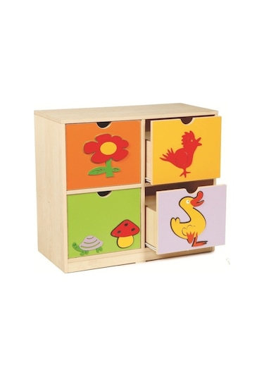 Figürlü Dolap 4 Çekmeceli Çok Renkli
