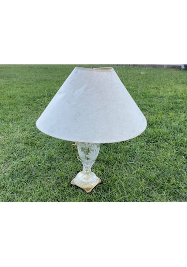 Kristal Desenli Cam Antika Abajur 75 CM